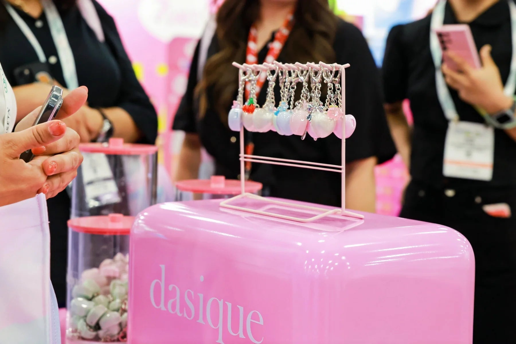 Pink dasique display details bring a playful touch to the product experience.