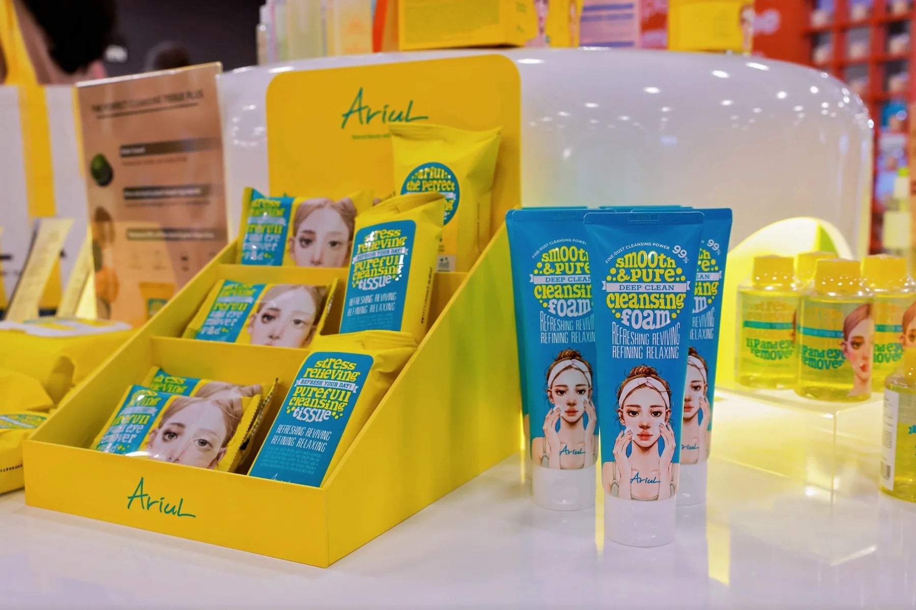 Ariul skincare and masks are presented together in a bright, easy-to-browse display.